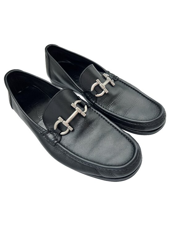 $995 Salvatore Ferragamo Mens CANCUN Black Shoes Gancini Silver Bit Loafers 10 main image 7